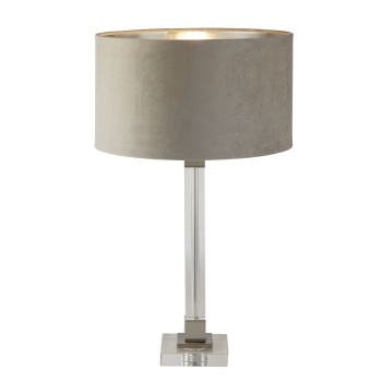 Svietidlá Searchlight - Scarborough Table Lamp-Crystal, Satin Nickel & Taupe Velvet | KÓD: EU67521TA
