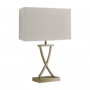 CLUB TABLE LAMP, X BASE ANTIQUE BRASS, CREAM RECTANGLE SHADE
