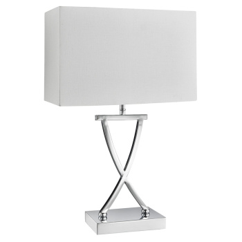 Svietidlá Searchlight - Club  Table Lamp - Chrome Metal & White Faux Silk Shade | KÓD: EU7923CC