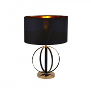 BLACK AND ANTIQUE COPPER PYRAMID TABLE LAMP WITH BLACK OVAL SHADE GOLD INNER