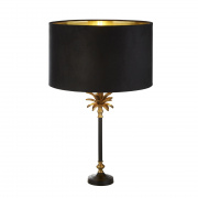 Palm Table Lamp - Black & Brass Metal & Navy Velvet Shade