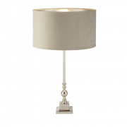 Whitby Table Lamp - Chrome Metal & Grey Velvet Shade