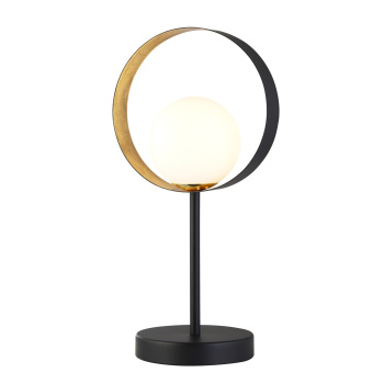 Svietidlá Searchlight - Orbital Table Lamp - Black Metal, Gold Leaf & Opal Glass | KÓD: EU8141BGO