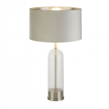 Svietidlá Searchlight - Oxford Table Lamp - Glass, Satin Nickel & Grey Velvet Shade | KÓD: EU81713GY