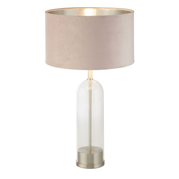 Svietidlá Searchlight - Oxford Table Lamp - Glass, Satin Nickel & Pink Velvet Shade | KÓD: EU81713PI