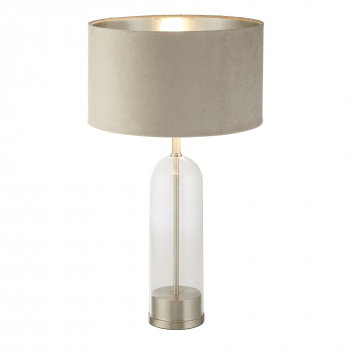 Svietidlá Searchlight - Oxford Table Lamp - Glass, Satin Nickel & Taupe Velvet Shade | KÓD: EU81713TA