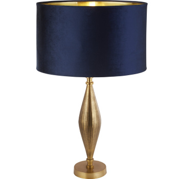 Svietidlá Searchlight - Rye Table Lamp - Antique Brass Metal & Navy Velvet Shade | KÓD: EU84631AZ