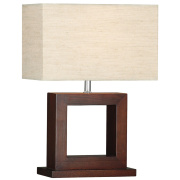 Calven Table Lamp - Dark Wood Base & Linen Shade