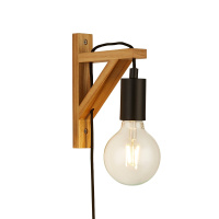 Woody  Plug In Wall Light  - Natural Wood & Black Metal - EU95042BR EU95042BR